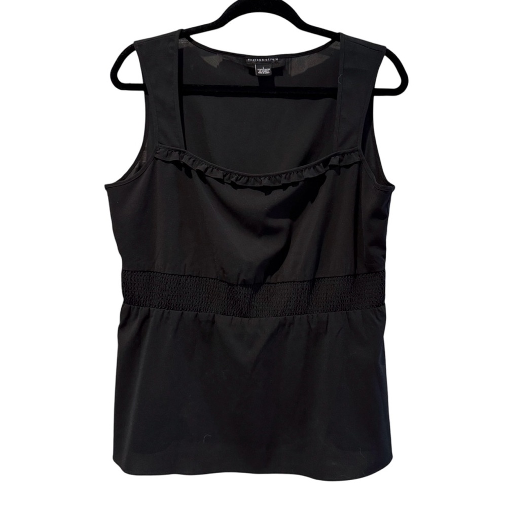 Madison Studio‎ Square Ruffle Neck Career Tank Black Size Large